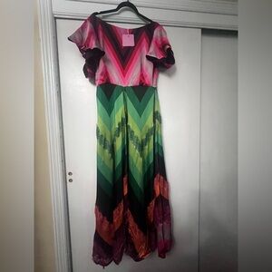 Vibrant Chevron Maxi Dress in Pink & Green